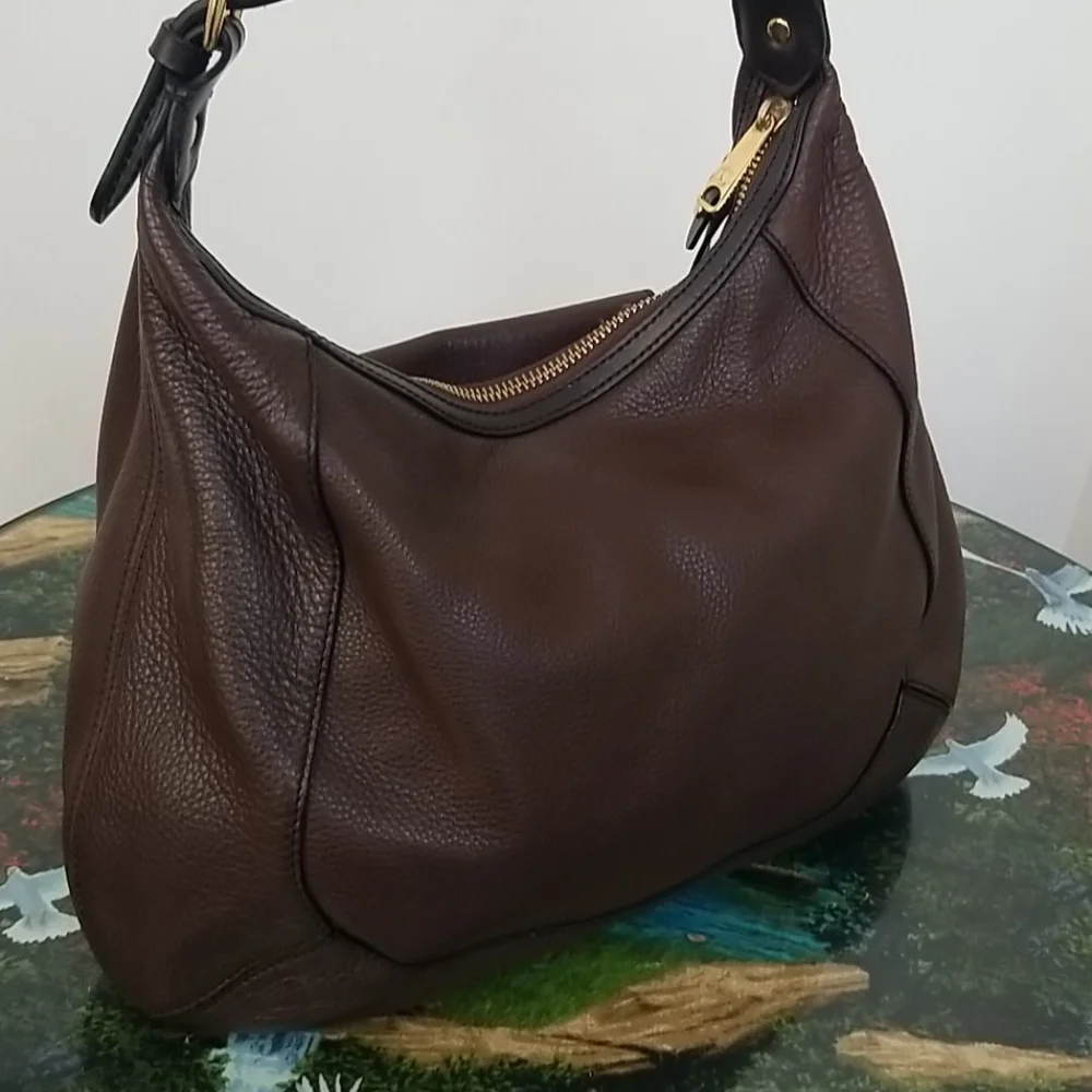 Lauren Ralph Lauren Dark Brown Pebbled Leather Hobo with Gold Hardware
